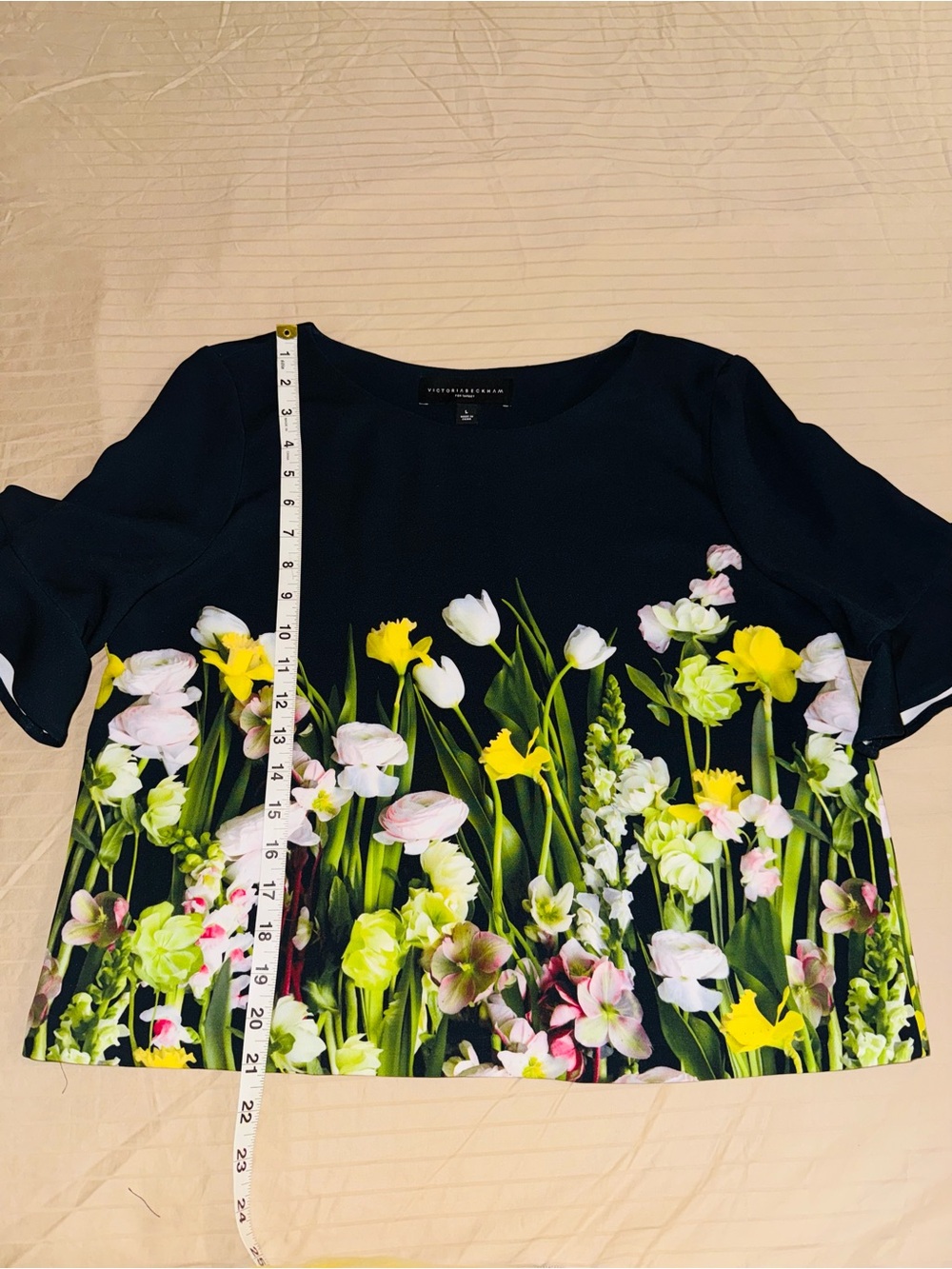 Victoria Beckham for Target Black Floral Print Blouse with White, Yellow & Green - Picture 3 of 9
